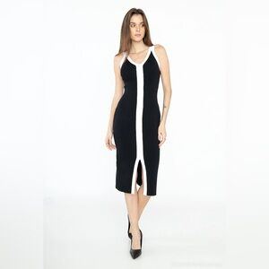 Commense Black and White Knit Tank Midi Dress size M *NWT*